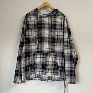 Urban Outfitters Women's Plaid Hooded Boxy Shirt Grunge Kangaroo Pocket 90s M